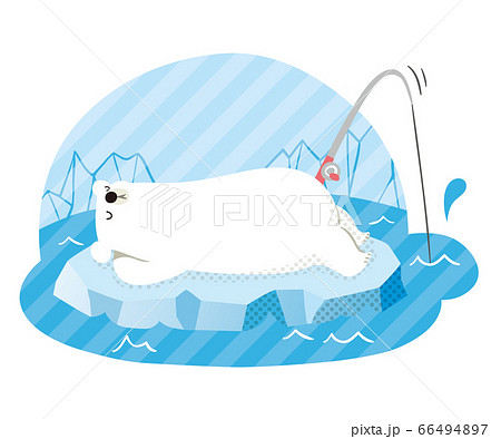 シロクマ 夏 ドット 釣りのイラスト素材