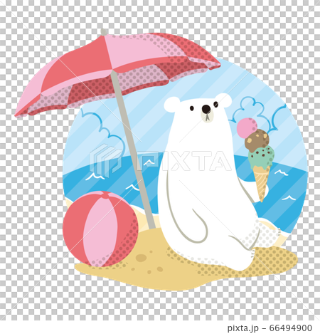 シロクマ　夏　ドット　砂浜01 66494900