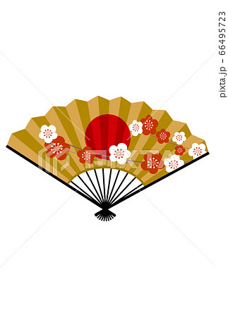 年賀状素材 日の丸と梅の絵柄が入った扇子のベクターイラストのイラスト素材