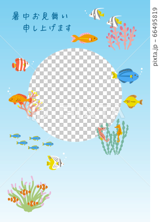夏季贺卡热带鱼相框背景 图库插图