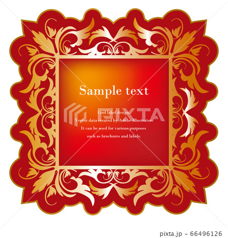 グラフィックイラスト素材バロック様式 美しいラベルデザイン オーナメント飾り罫 赤 ゴールドのイラスト素材