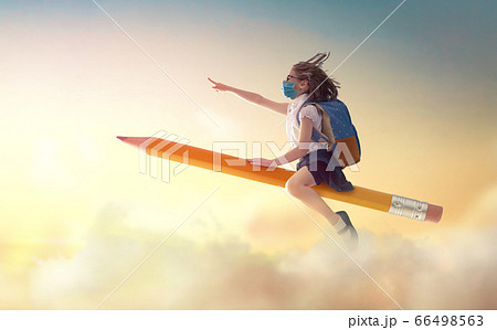 child flying on a pencil 66498563