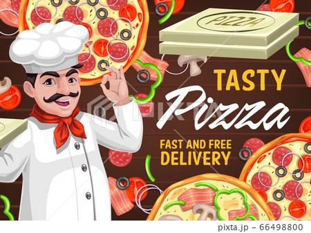 Pizza and chef, Italian restaurant delivery poster Pizza and chef, Italian restaurant delivery poster 66498800