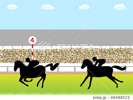 競走馬と競馬場 観客背景のイラスト素材