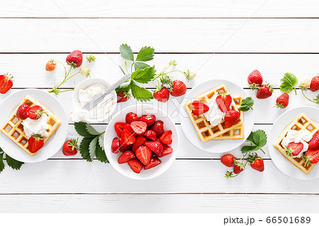 Traditional belgian waffles with cream cheese and 66501689