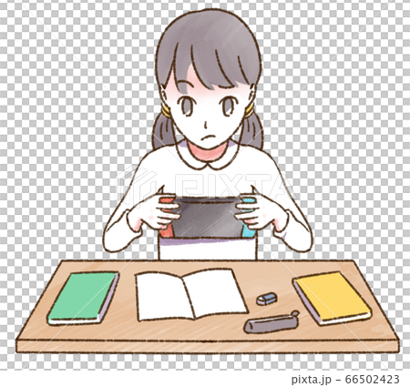 勉強するこども 怒る ゲームしているのイラスト素材