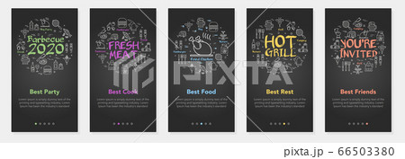Vertical vector bbq and picnic summer five banners - fresh meat and hot grill 66503380