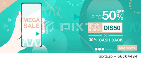 Vector discount banner mockup with hand holding Vector discount banner mockup with hand holding 66504434