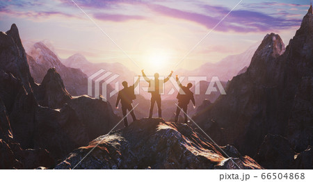 Silhouette happy people or successful people with the cooperation of working groups at sunset. 3d rendering Silhouette happy people or successful people with the cooperation of working groups at sunset. 3d rendering 66504868