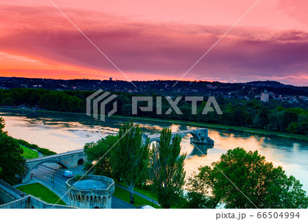 Avignon old bridge and colorful sunset in Provence Avignon old bridge and colorful sunset in Provence 66504994