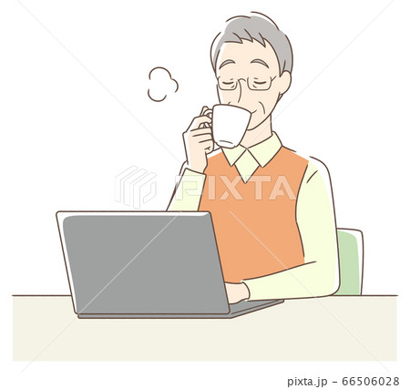 パソコンの前でコーヒーを飲む男性 66506028