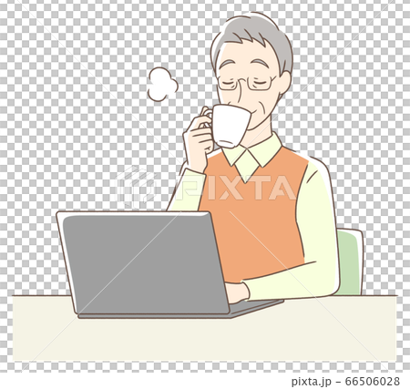 パソコンの前でコーヒーを飲む男性 66506028