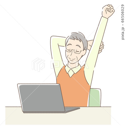 パソコンの前でストレッチをする男性 66506029