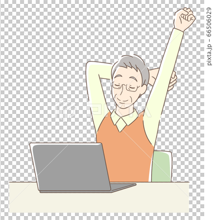 パソコンの前でストレッチをする男性 66506029