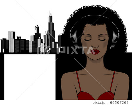 Young African woman on headphones. Young African woman on headphones. 66507265