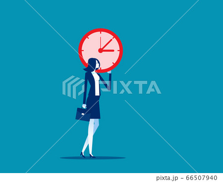 Woman carry big wall clock vector. Flat cartoon Woman carry big wall clock vector. Flat cartoon 66507940