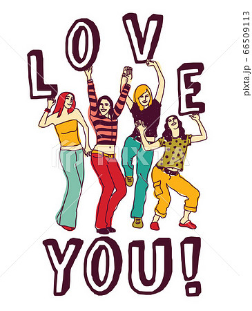 Group young woman love sign color Group young woman love sign color 66509113