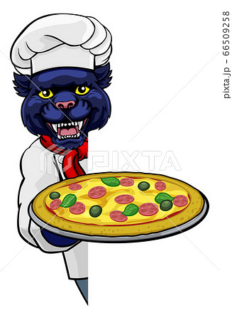 Panther Pizza Chef Cartoon Restaurant Mascot Sign 66509258