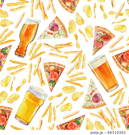 Seamless pattern watercolor Octoberfest beer 66510362