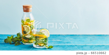 Fresh cool lemon-mint water, cocktail, detox Fresh cool lemon-mint water, cocktail, detox 66510662