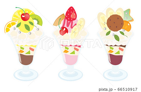 苺パフェやフルーツパフェやチョコレートパフェのセットのイラスト素材