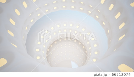 Abstract architectural background. White interior with smooth discs. Neon lighting. 3D illustration and rendering. 66512074