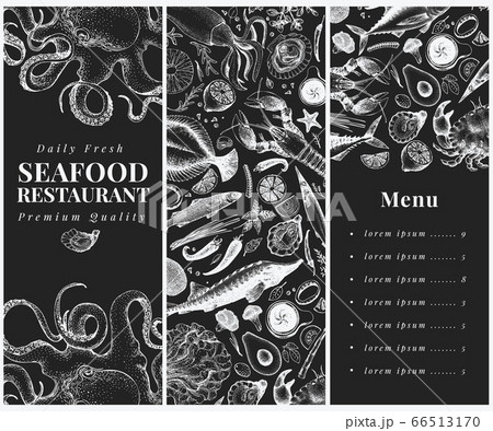 Hand drawn seafood design template. Vector 66513170