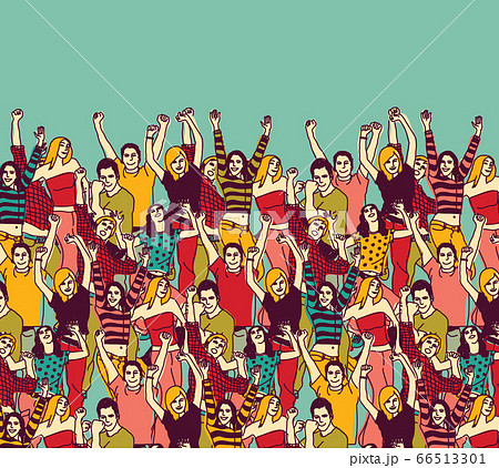 Group happy young people audience and sky color Group happy young people audience and sky color 66513301