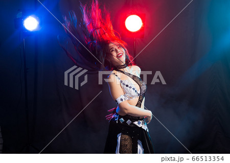 Spirituality dance. Beautiful sexy woman with luxury glossy eastern make-up dancing tribal fusion. Belly dance. Spirituality dance. Beautiful sexy woman with luxury glossy eastern make-up dancing tribal fusion. Belly dance. 66513354