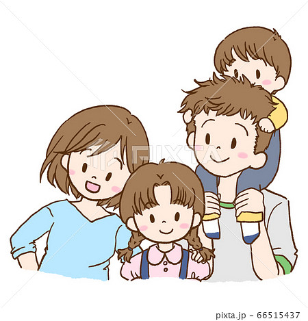 明るい笑顔の4人家族のイラスト素材