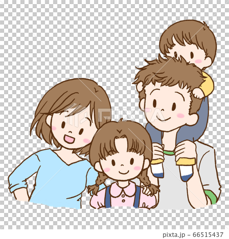 明るい笑顔の4人家族のイラスト素材