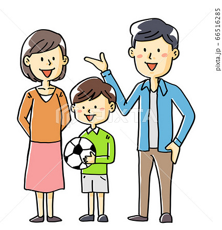 手描きイラスト素材家族夫婦子供サッカー少年のイラスト素材