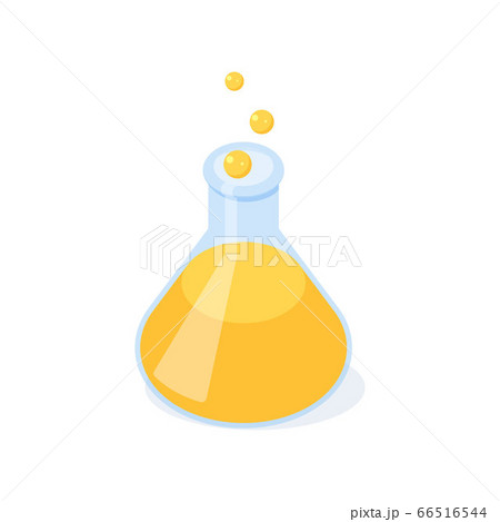 Chemical flask with yellow liquid and bulbes isometric vector illustration. 66516544