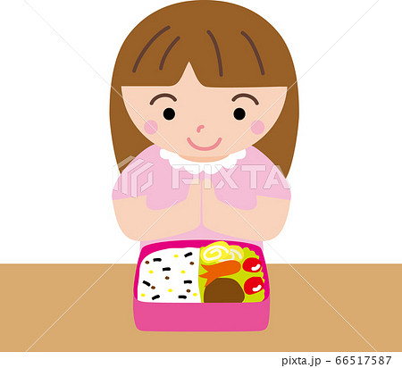 お弁当を食べる女の子のイラスト素材