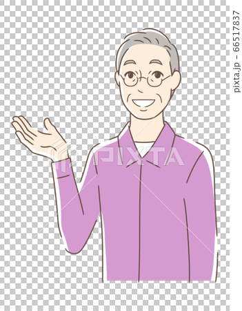 A man smiling and holding out his palm A man smiling and holding out his palm 66517837