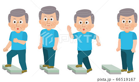 室内運動　踏み台昇降をする高齢男性　イラスト 66519167