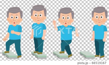 室内運動　踏み台昇降をする高齢男性　イラスト 66519167