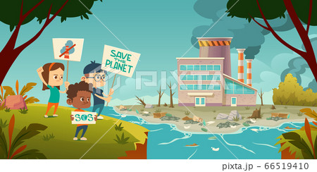 Eco protest, kids with save planet banners strike Eco protest, kids with save planet banners strike 66519410