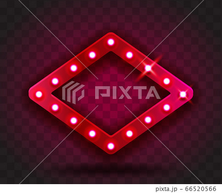 Retro SHOW TIME rhombus frame signs realistic vector illustration. Red rhombus frame with electric bulbs for performance, cinema, entertainment, casino, circus. Transparent background Retro SHOW TIME rhombus frame signs realistic vector illustration. Red rhombus frame with electric bulbs for performance, cinema, entertainment, casino, circus. Transparent background 66520566