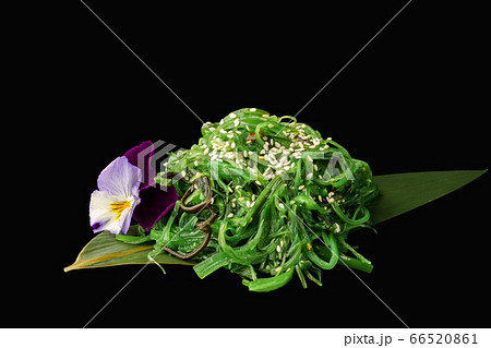 japanese chuka salad on leaf dark background japanese chuka salad on leaf dark background 66520861