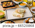 Yummy chicken shawarma with salad and sauce on a tray. Doner with chiken 66520868