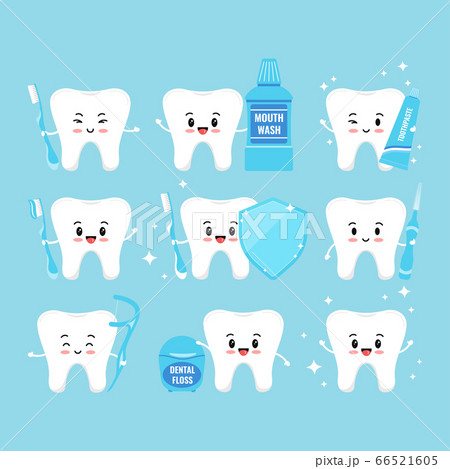 Tooth with oral hygiene products icons set isolated on white background. Tooth with oral hygiene products icons set isolated on white background. 66521605