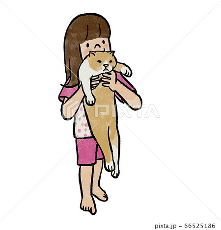 猫を捕まえた女の子のイラスト素材