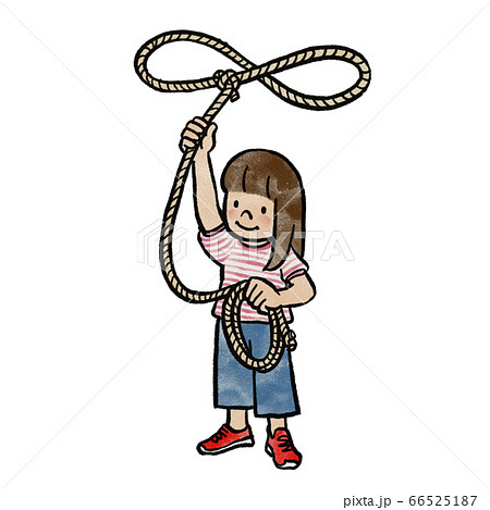 投げ縄にチャレンジする女の子のイラスト素材