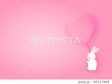 Valentines hearts balloons with rabbit flying on pink background. Valentine's day background 66527868