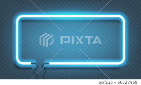 Neon rectangle lamp wall sign isolated on transparent background. blue power glowing bulb banner 66527869