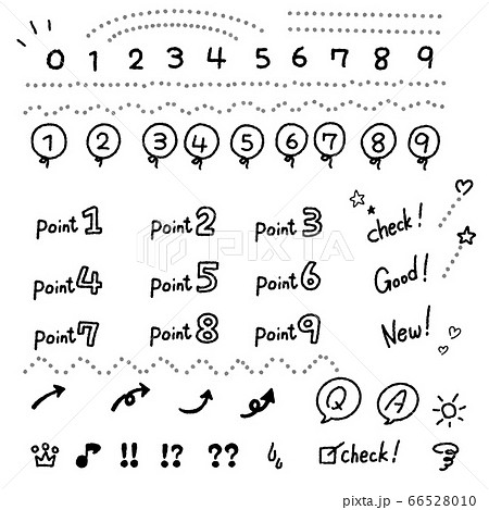 手書きのかわいい数字や記号 ポイントのセットのイラスト素材