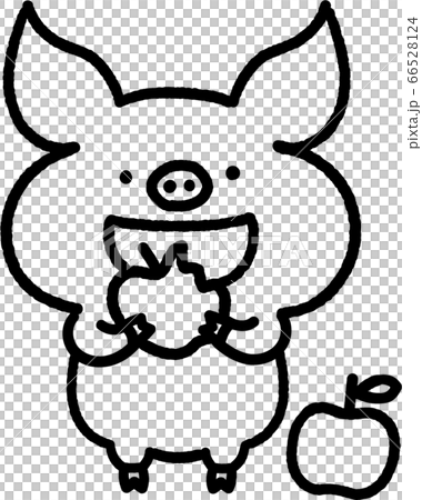 りんごを食べるブタのキャラクターのイラスト素材