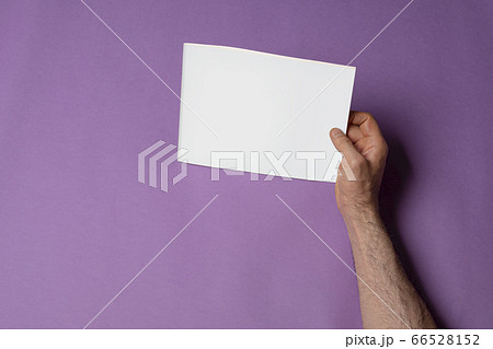 Male right hand holding a catalog with blank cover Male right hand holding a catalog with blank cover 66528152