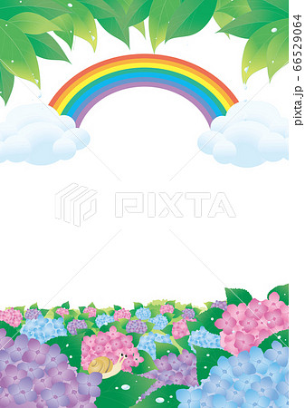 四季 6月 紫陽花と虹と背景白 タテのイラスト素材 四季 6月 紫陽花と虹と背景白 タテのイラスト素材